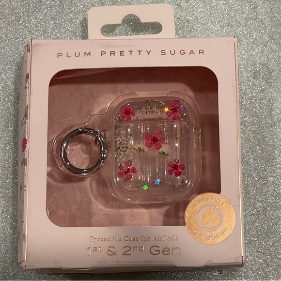 NIB Plum Pretty Sugar AirPods Protective Case 1 & 2 Gen. Clear Floral Prismatic. - Picture 1 of 4